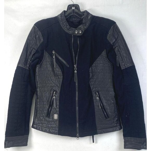 Harley Davidson Motorcycle Womens Buffalo Hide Leather and Cotton Stretch Jacket - Picture 2 of 7